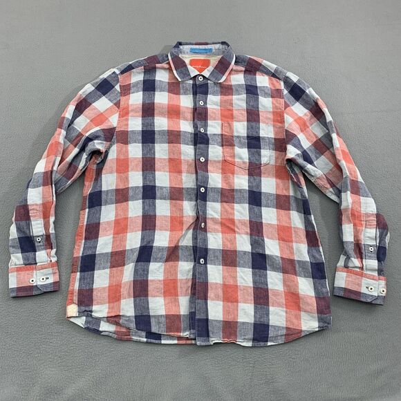 Tommy Bahama Other - Tommy Bahama Shirt Mens Large Red Blue White Plaid Linen Button Up Casual